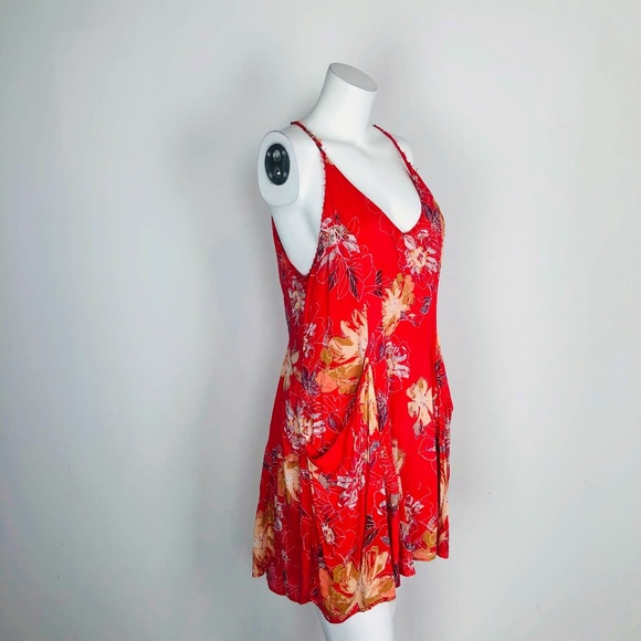 Free People Dresses & Skirts - Free People Red Floral Printed Swing Mini Dress